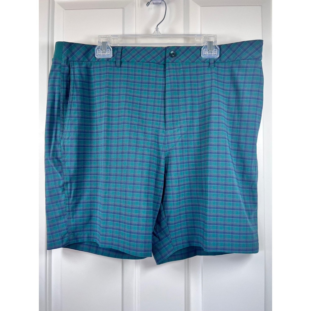 Walter Hagen Mens 38  Pureflex Golf Shorts Teal Blue Plaid Performance, NWT